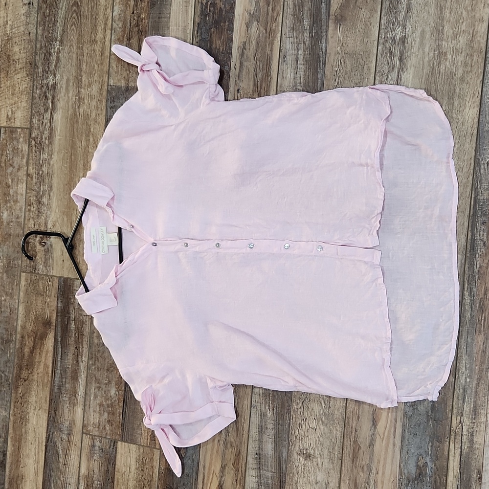 Cynthia Rowley 100% Linen Top Pink Button Top Large